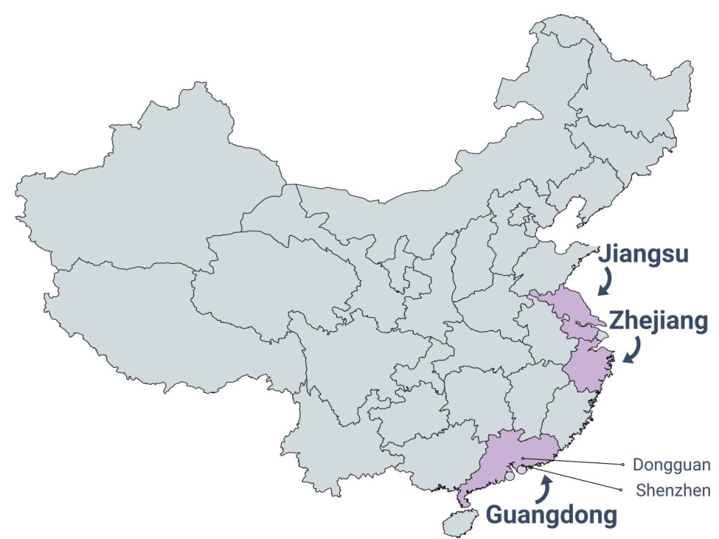Import elektroniki z Chin mapa