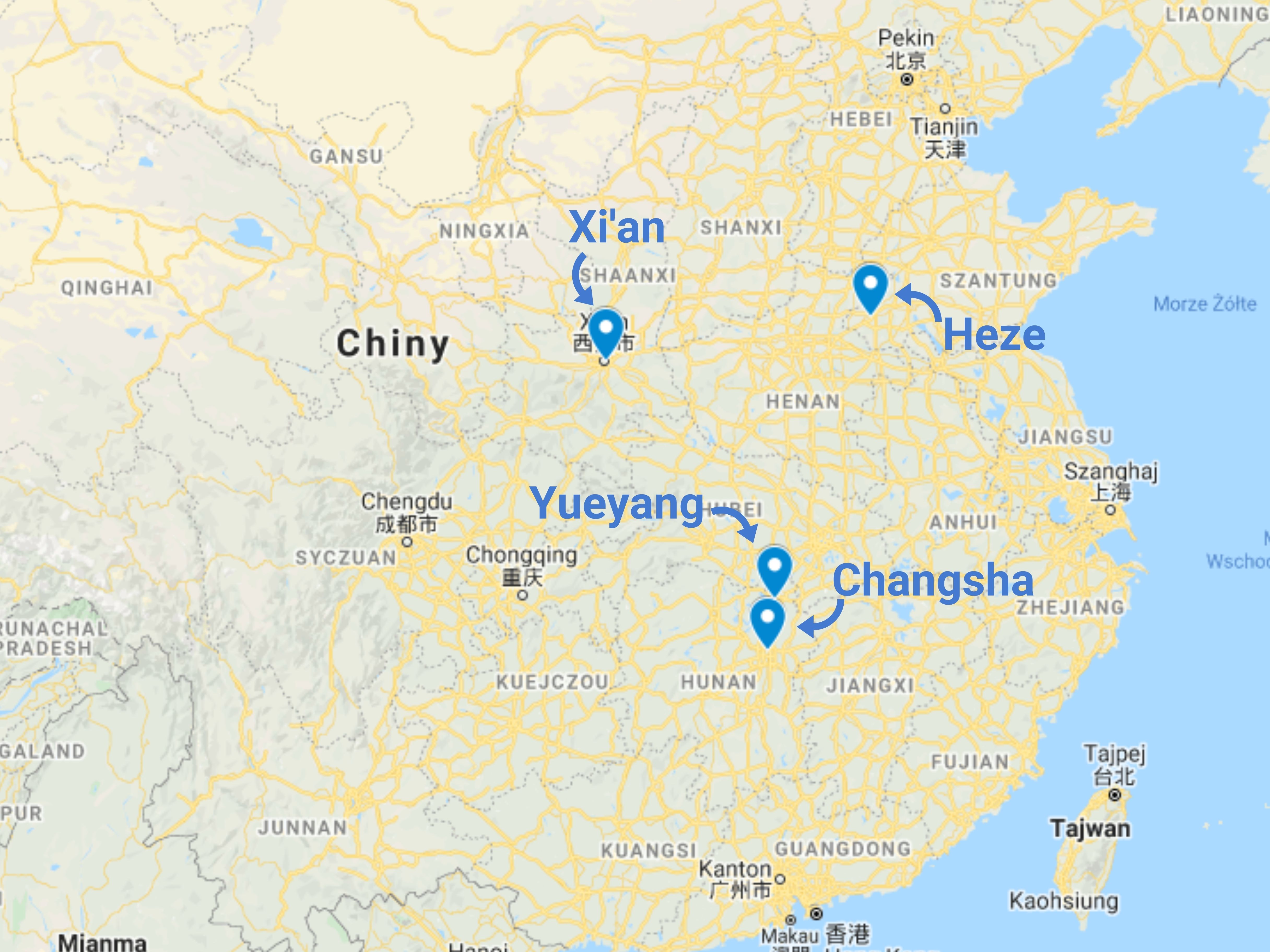 Import herbaty z Chin - mapa