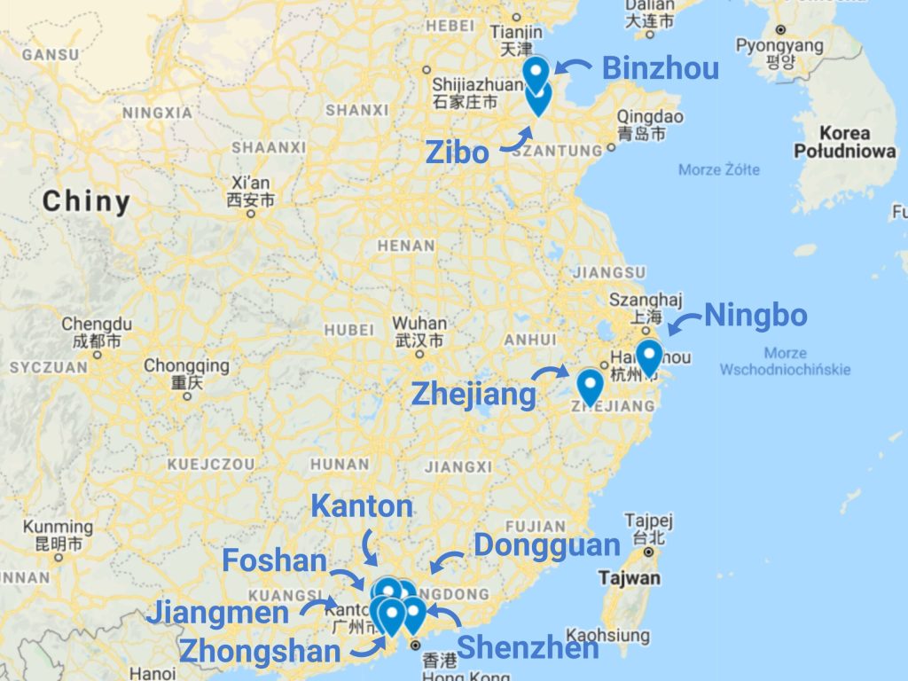 Import akcesoriów kuchennych z Chin mapa zagłębi