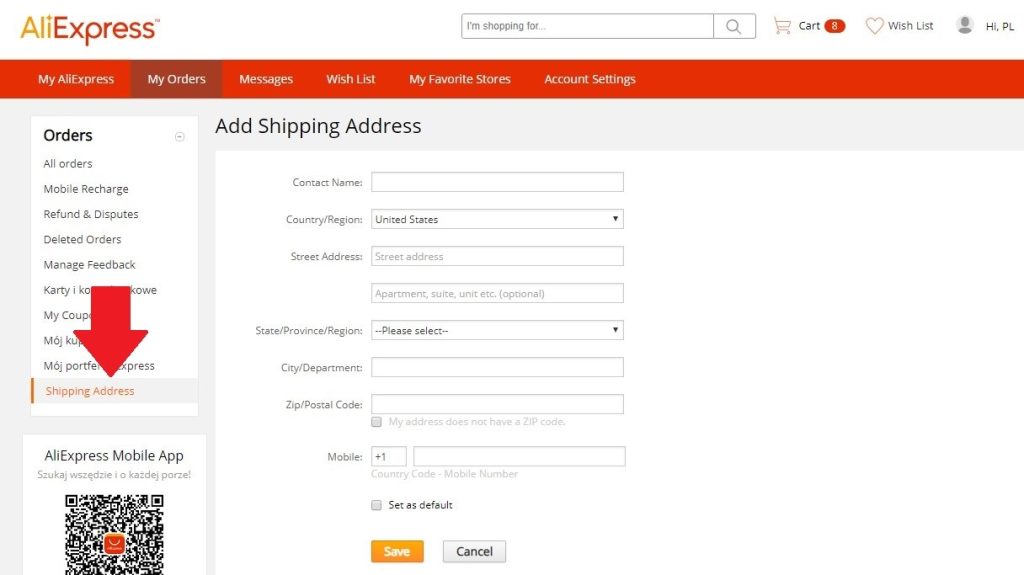 Adres na Aliexpress