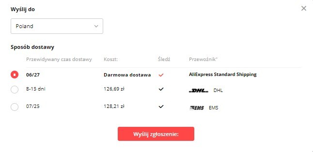 Dostawa z Aliexpress