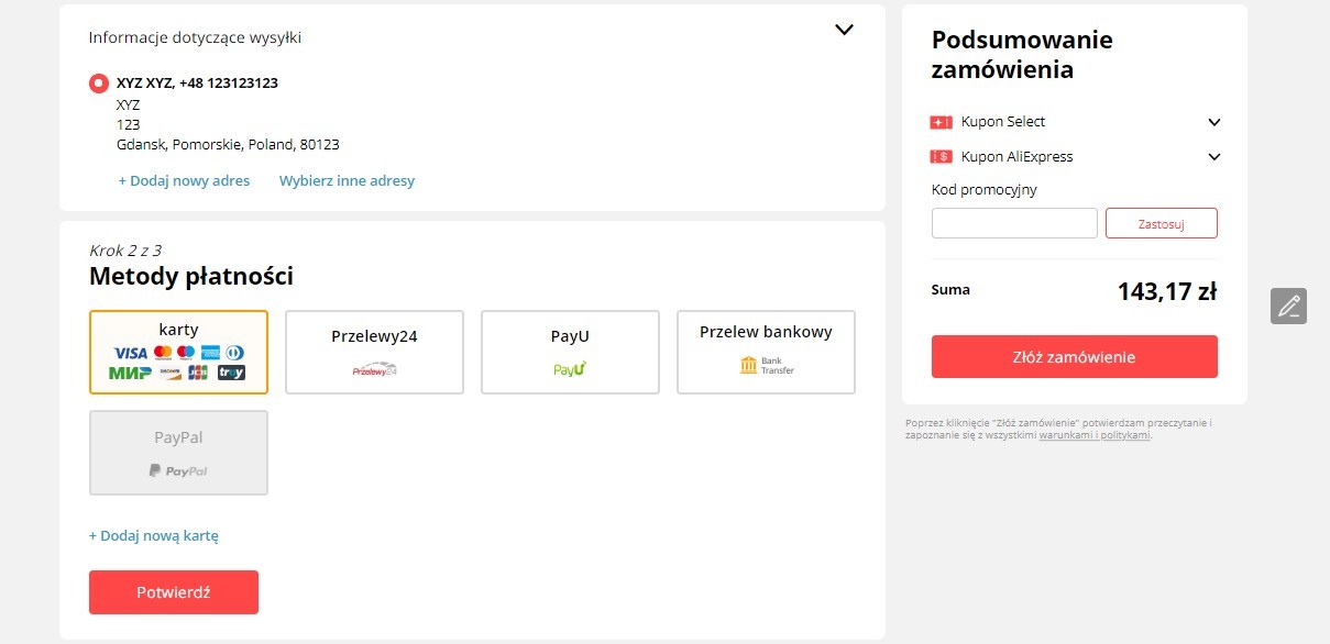 Płatność na Aliexpress