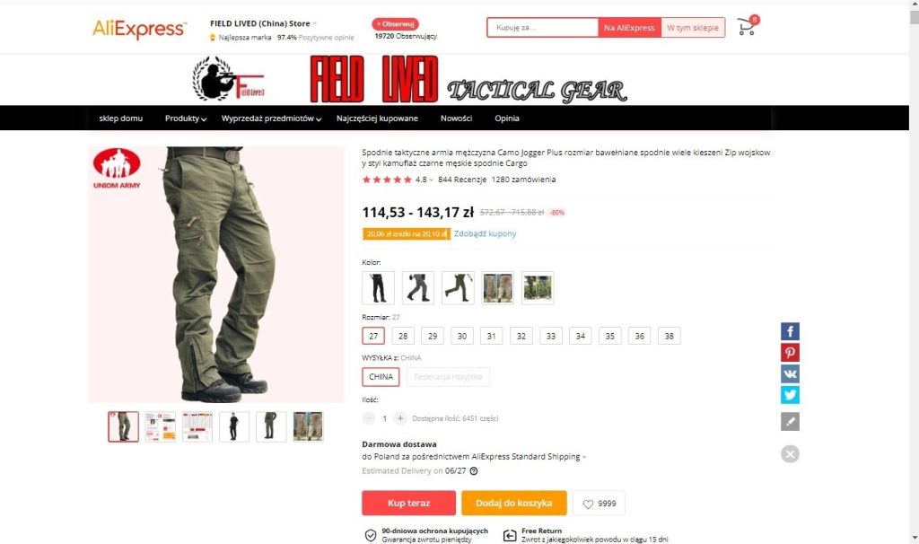 Aliexpress rozmiar i kolor