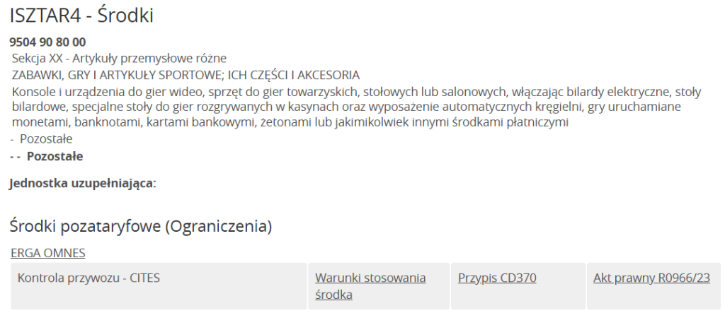 isztar wyszukiwanie stawki celnej