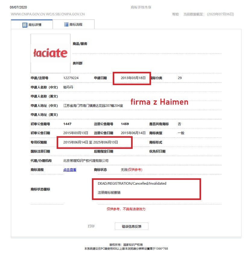Łaciate znak w Chinach