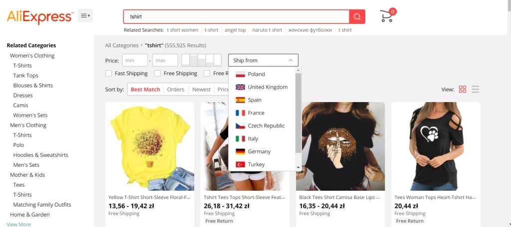 Wysyłka z Europy na Aliexpress