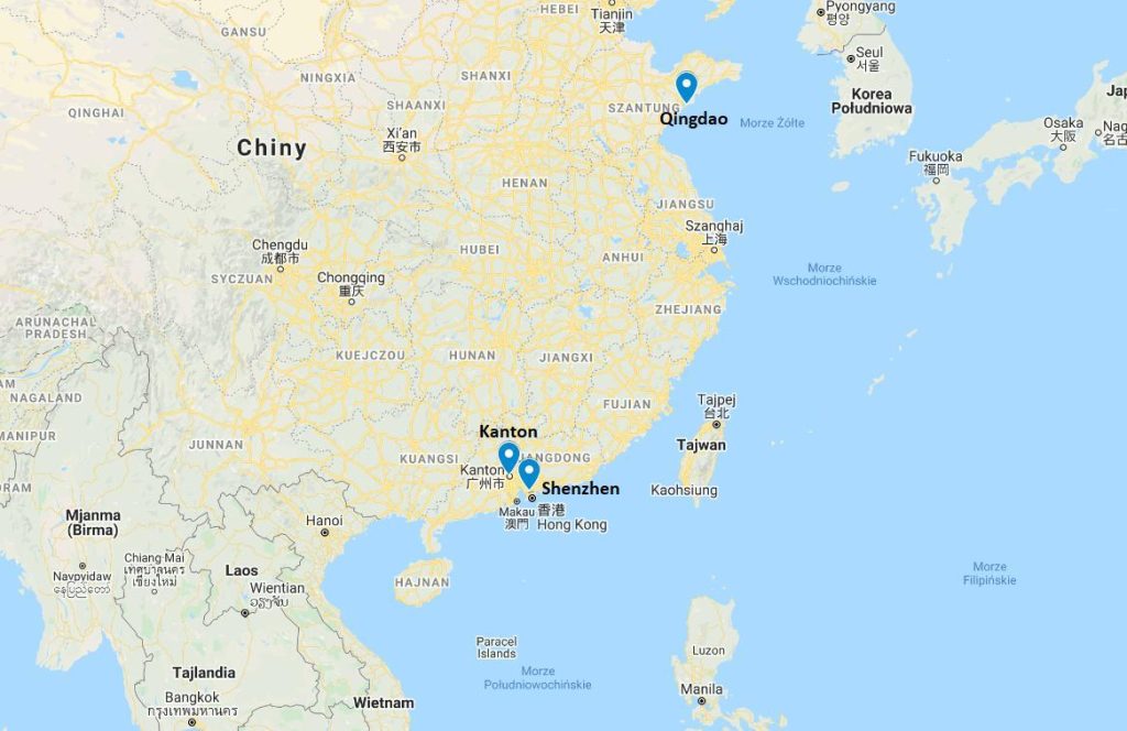 Mapa producentów w Chinach