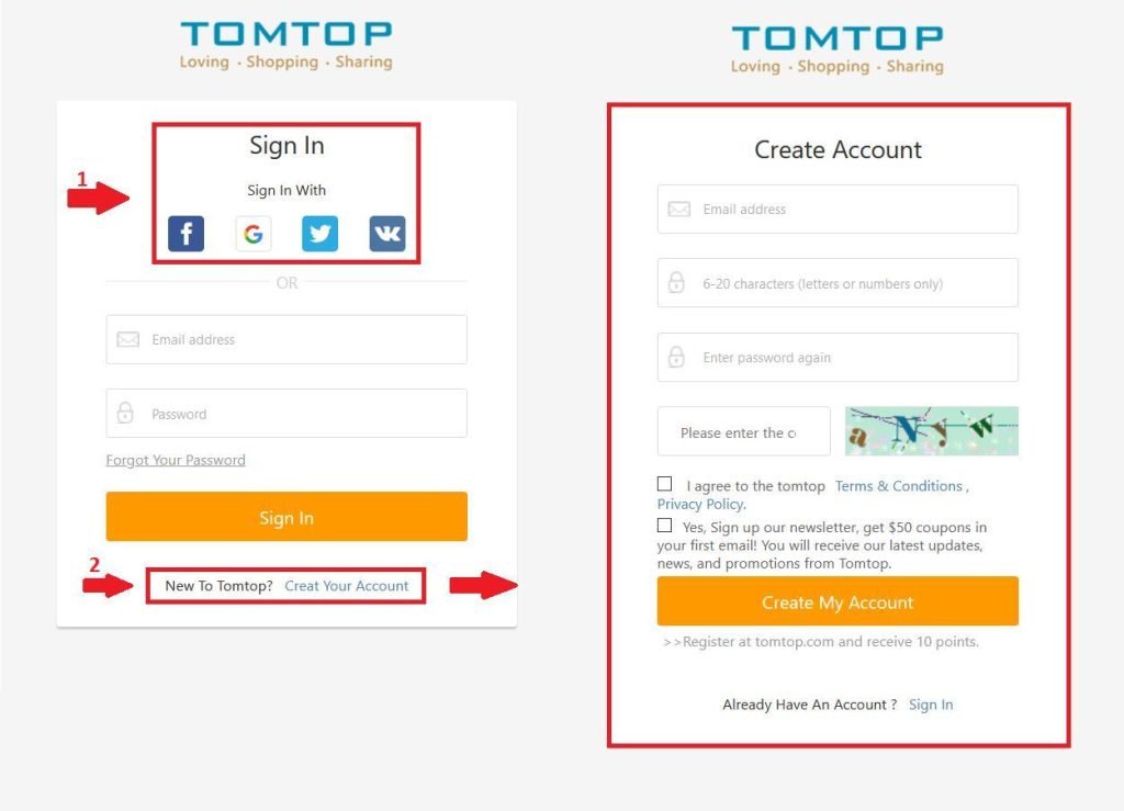 TOMTOP rejestracja