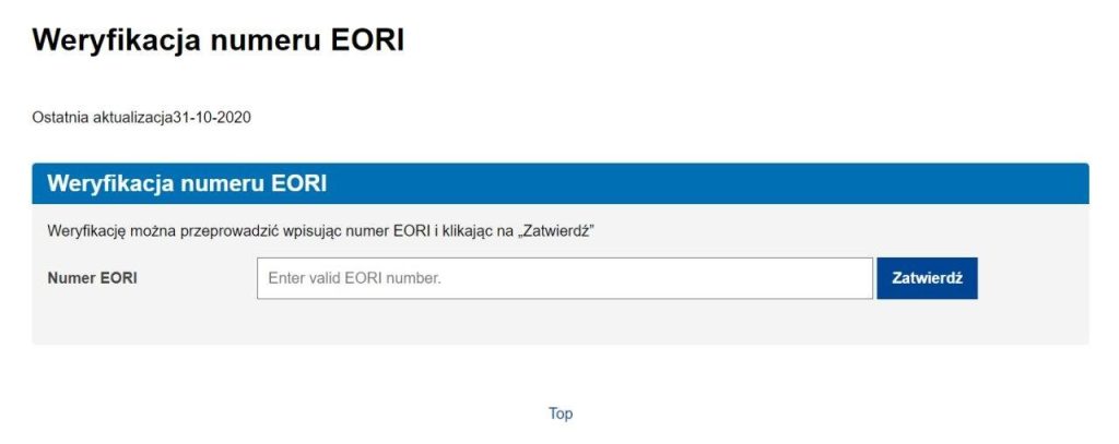 Wyszukiwanie i weryfikacja numeru EORI