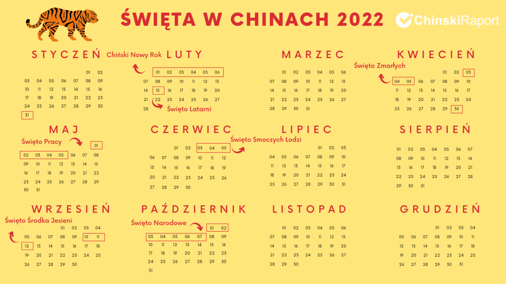 Święta w Chinach 2022 kalendarz