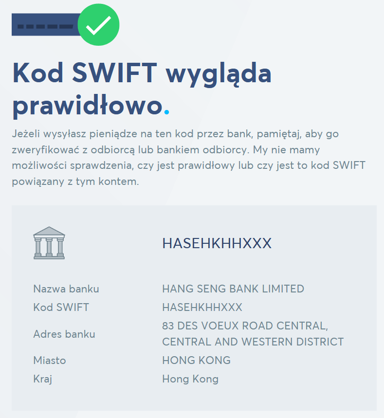 Weryfikacja kodu SWIFT