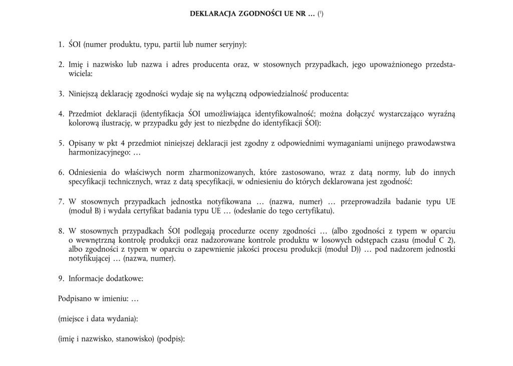 Rozporządzenie UE 2016425 deklaracja zgodności