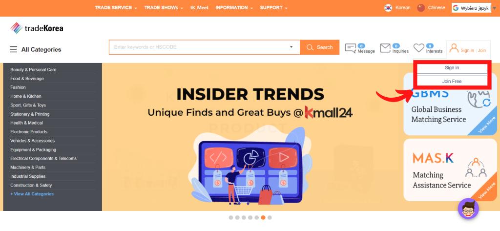 Jak się zarejestrować na TradeKorea