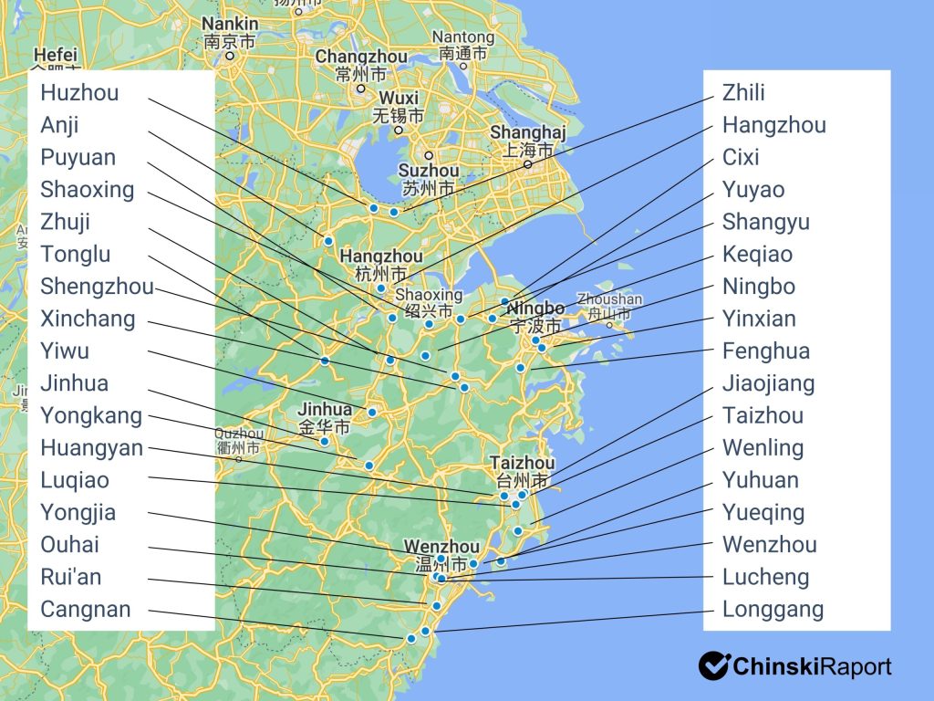 Co produkuje się w prowincji Zhejiang mapa producentów