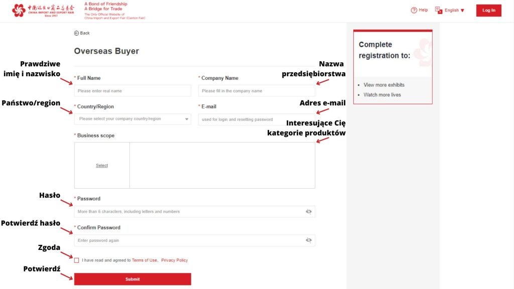 Rejestracja na targi w Kantonie